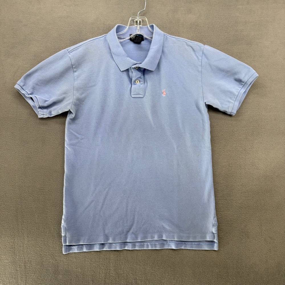 Polo Ralph Lauren Polo Shirt Mens Large 16/18 Blue Pink Pony Cotton Pique